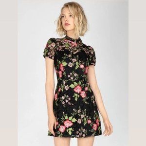 Floral Lace Dress - Black and Pink